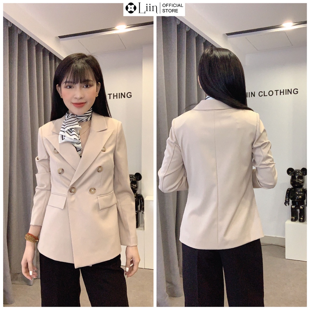 Áo vest dáng dài màu be mix khăn trắng thiết kế trẻ trung, sang trọng Liin Clothing V5457