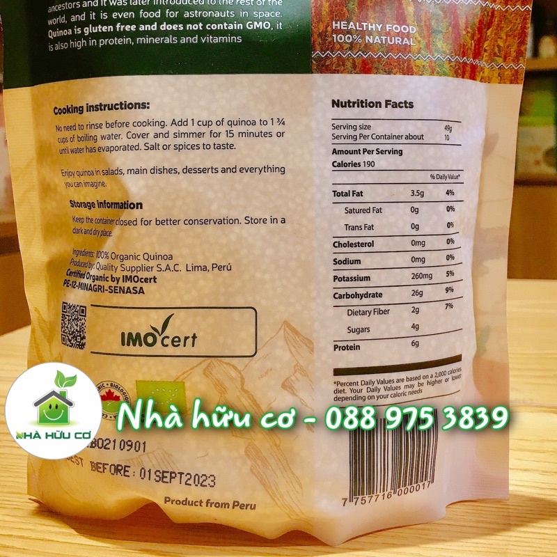 Hạt diêm mạch quinoa trắng hữu cơ AMAVIE FOOD 500g/100g - Date: 1/9/2023 - Nhà hữu cơ