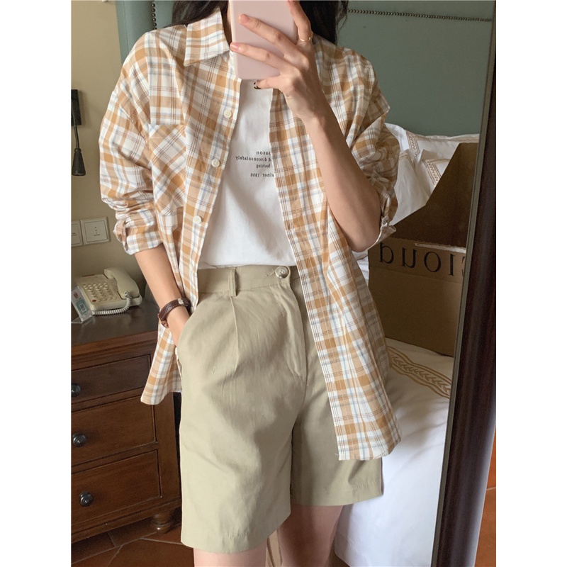 Áo sơ mi Peppermint 49300 họa tiết caro tay dài xinh xắn dễ phối đồ