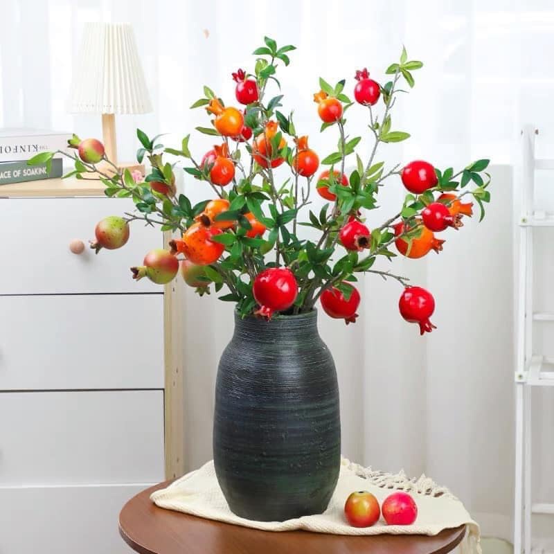 Cành lựu đỏ vàng 6-7 quả siêu thật trưng Tết decor sang chảnh-giadungsieure