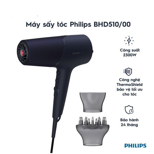 Máy sấy tóc BHD510/00 - Sấy tóc nhanh khô, công suất 2300W - Hàng chính hãng