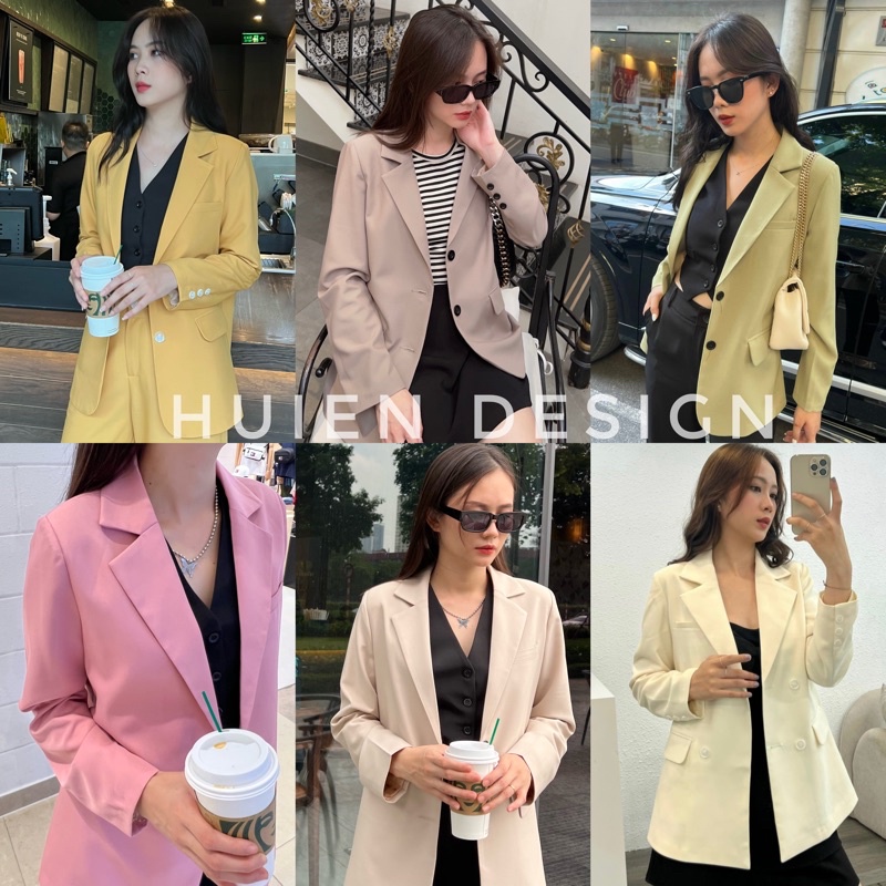 Áo khoác blazer nữ 2 lớp dáng dài tay dài Huien Design thời trang công sở sang trọng trẻ trung, áo vest nữ form Hàn Quốc