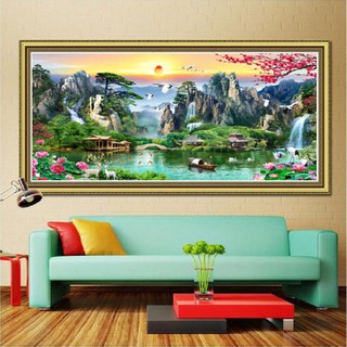 Tranh Thêu Chữ Thập Phong Cảnh 3D Lưu Thủy Sinh Tài