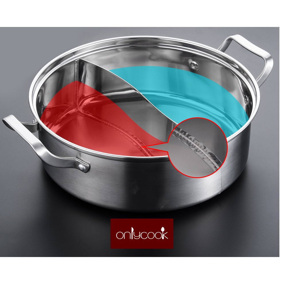 Nồi lẩu 1 ngăn inox 304 có nắp - Onlycook