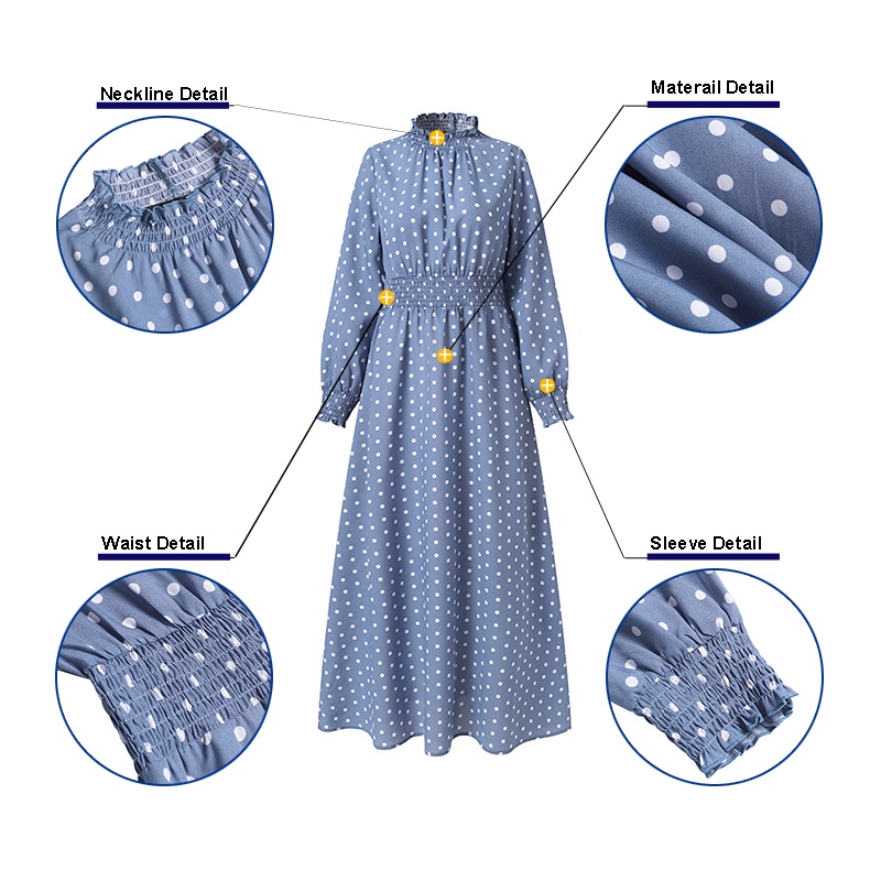 Đầm dài ZANZEA cổ đứng hoạ tiết chấm bi phong cách cổ điển dành cho nữ ZANZE