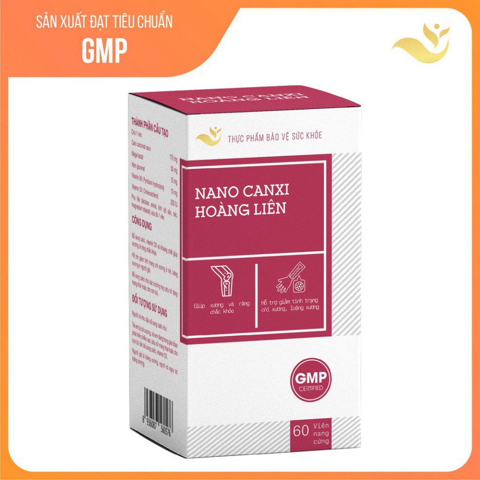 Nano Canxi Hoàng Liên – Hỗ trợ bổ sung canxi và vitamin D3 cho bà bầu và trẻ em, giúp xương chắc khỏe (lọ 60 viên)