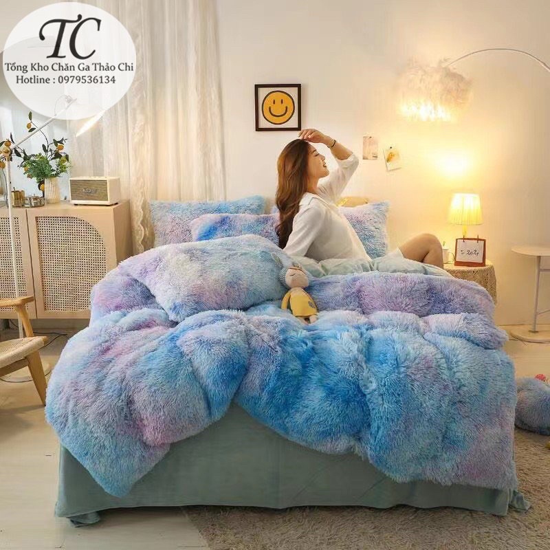 Bộ Chăn Ga Gối Nỉ Lông Tim 5 Món Mềm Mịn- Sang Chảnh- Siêu Hot