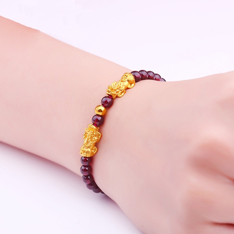 Vòng Tay Hạt Đá Pixiu Đỏ May Mắn Phong Thủy Pi Xiu Dành Cho Nam Và Nữ