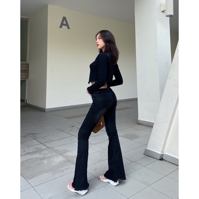 WEDNESDAY Quần jean ống loe lưng thấp y2k - Flare Jeans