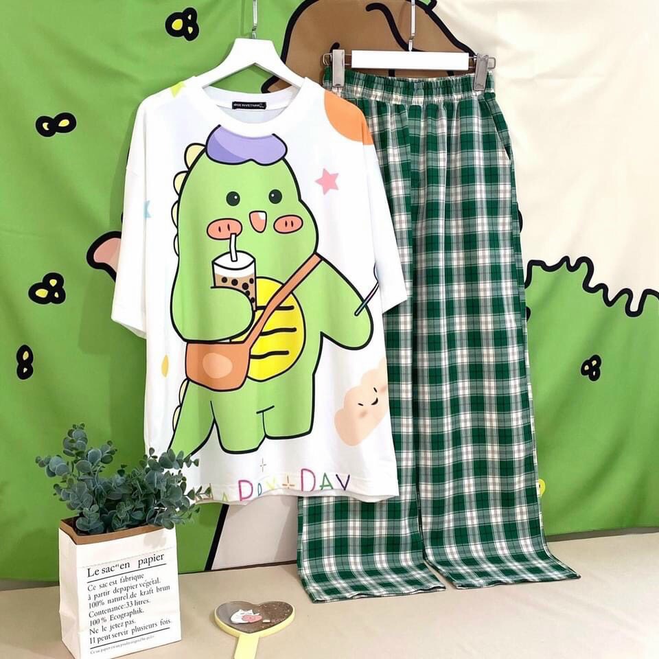 Set Đồ Bộ Nữ Quần Caro Kate Ống Rộng NHIỀU MẪU * Đồ Bộ Hoạt Hình Freesize S.I.Z Fashion | BigBuy360 - bigbuy360.vn