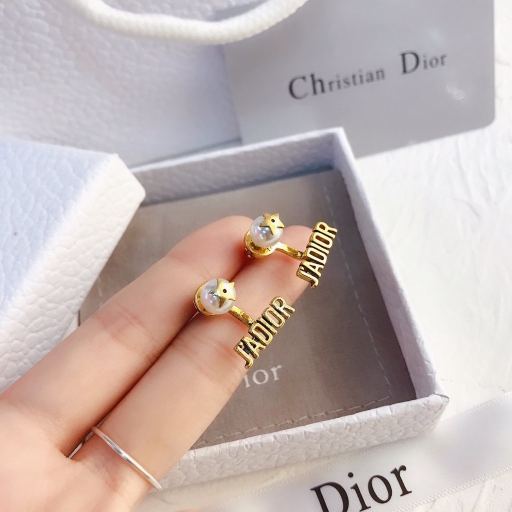 Khuyên Tai Tròn Bằng Thép Titan In Logo Dior Thời Trang Cho Nữ
