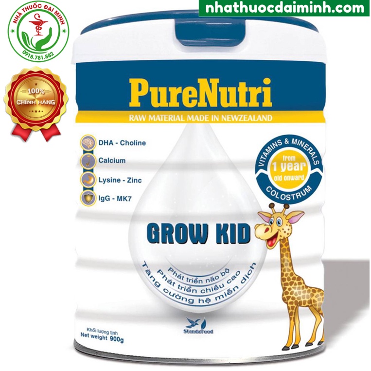 Sữa Bột PureNutri Grow Kid 900g - Phát Triển Não Bộ, Phát Triển Chiều Cao, Tăng Cường Hệ Miễn Dịch
