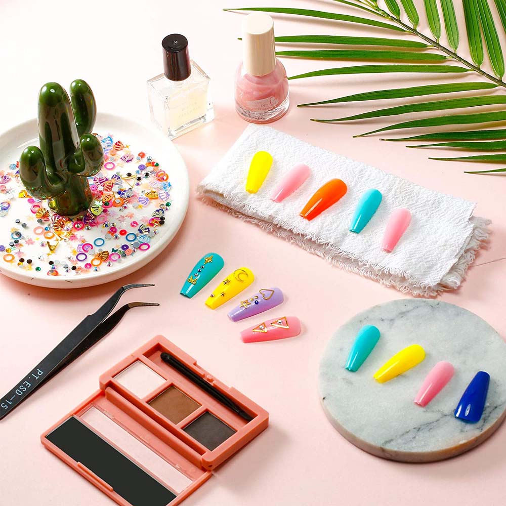 [Hàng mới về] Hộp 100 móng tay giả cao cấp với 10 cỡ thiết kế dáng dài phong cách nghệ thuật hợp thời trang