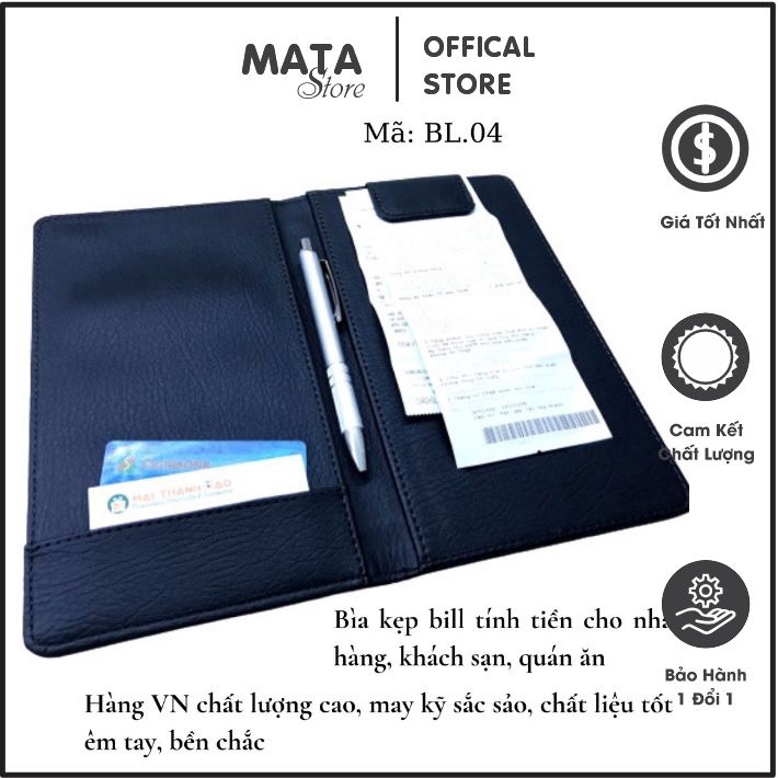Bìa da đôi kẹp bill BL.04 kẹp hoá đơn menu trình ký da simili nhỏ gọn nhà hàng quán ăn hội thảo hội nghị MataStore