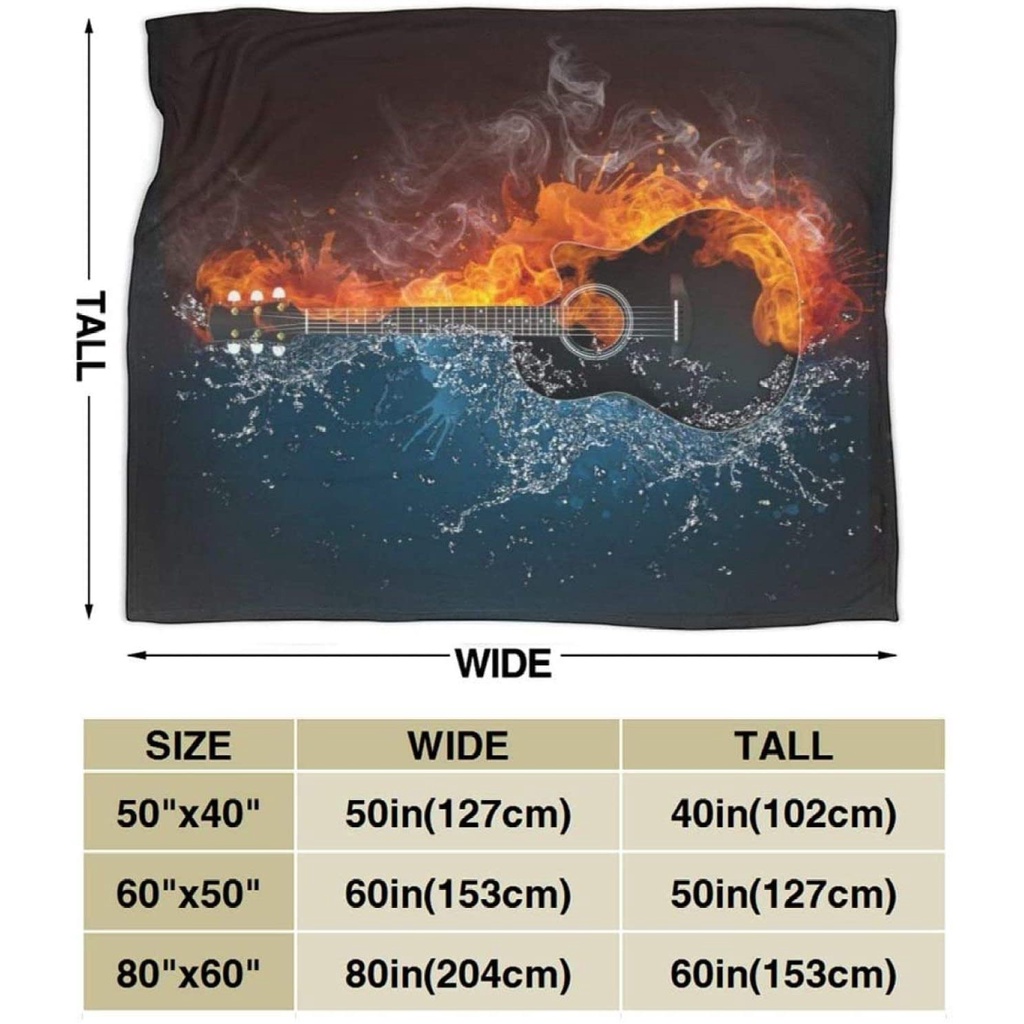 HGWHGS Lightweight Throw Blanket Plush Bed , Luckylou Acoustic Guitar Fire Water Elements Throw Blanket Hypoallergenic , Anti-Pilling Plush Fuzzy Cozy Suitable For Bed Sofa Couch Camp 50x40 IN / 60x50 IN / 80x60 IN