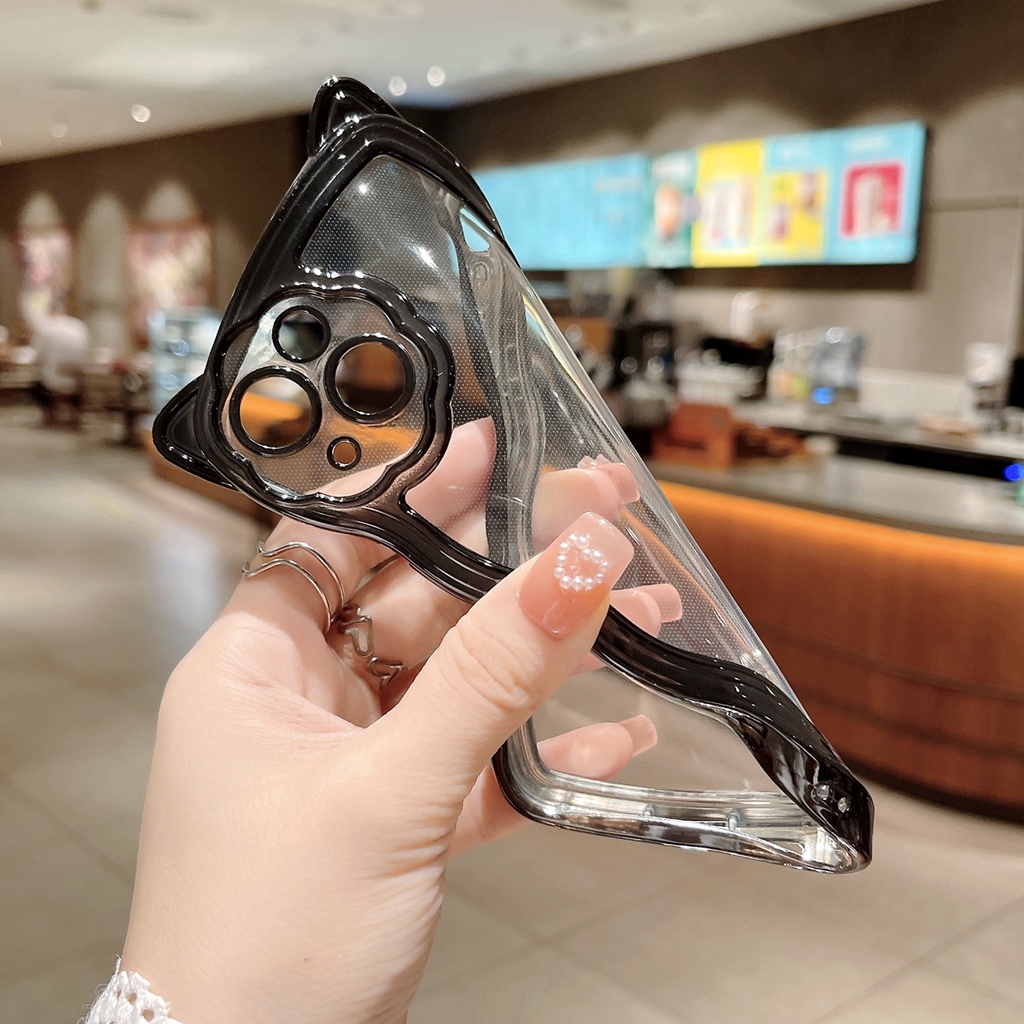 Ốp Điện Thoại Mềm Trong Suốt Chống Sốc Mạ Màu Họa Tiết Tai Mèo 6D Dễ Thương Cho IPhone 13 12 11 Pro MAX 12 Pro 13 Pro XS MAX XR X