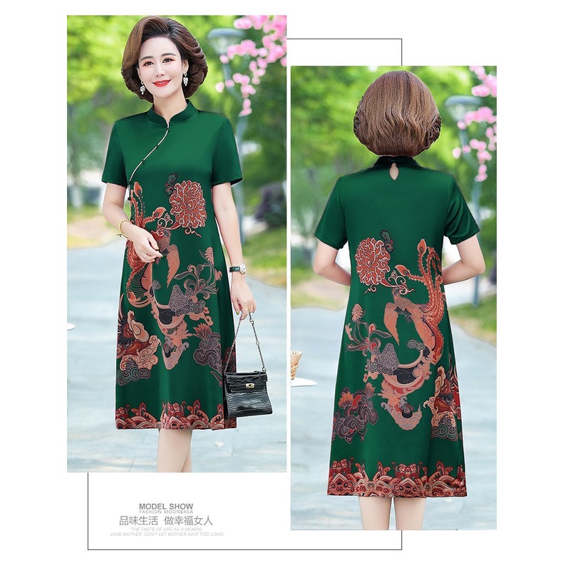 [Hàng Có Sẵn] Đầm Sườn Xám Cách Tân Bằng Vải Lụa Thiết Kế Tinh Tế Thời Trang Mùa Hè Cho Phụ đầm trung niên đẹp