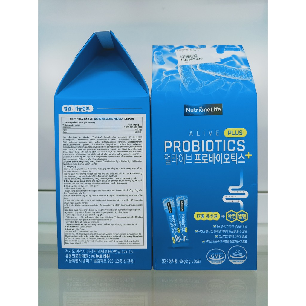 Men Vi Sinh Tăng Cường Lợi Khuẩn Giảm Táo Bón,Tiêu Chảy Nutrionelife Alive Probiotics Plus Hàn Quốc Hộp 30 Gói