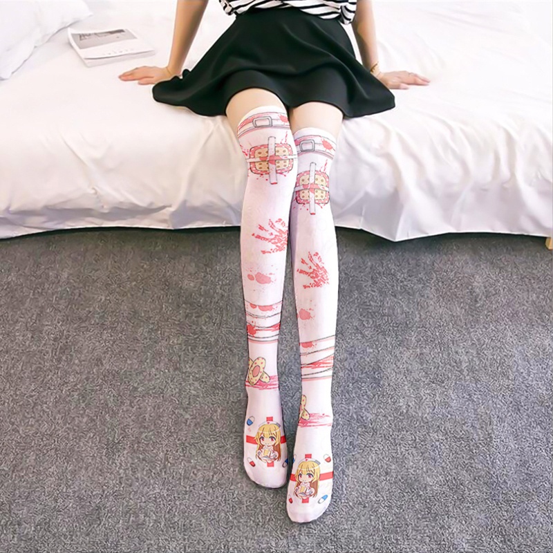 Tất Dài Qua Gối In Họa Tiết Anime 3D Kỹ Thuật Số Phong Cách Lolita Cho Nữ