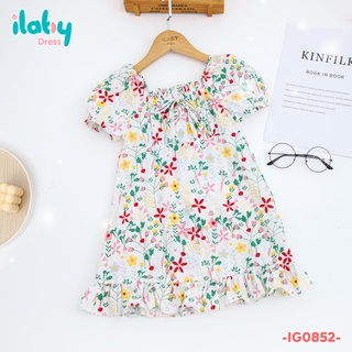 [25.6 GIẢM 40K ĐƠN 299K] Váy cho bé gái ILABY thô hoa nhún ngực chất liệu thô cotton thoáng mát [10IG08520222]