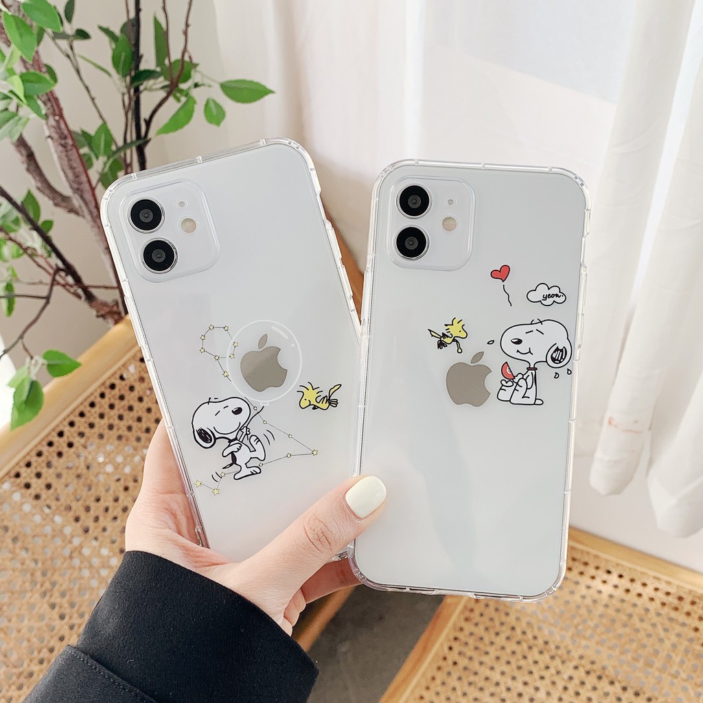 Phim hoạt hình dễ thương Snoopy Apple trong suốt điện thoại di động vỏ mềm chống rơi vỏ bảo vệ sáng tạo iPhone 12mini 12 Pro Max 11 Pro Max SE 2020 X XS XSMAX XR 6 6s 7 8  Plus 6+ 7+ 8+