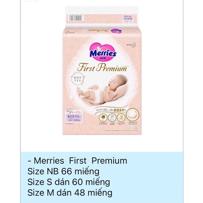 Tã Dán Merries First Premium đủ size newborn66,S60,M48