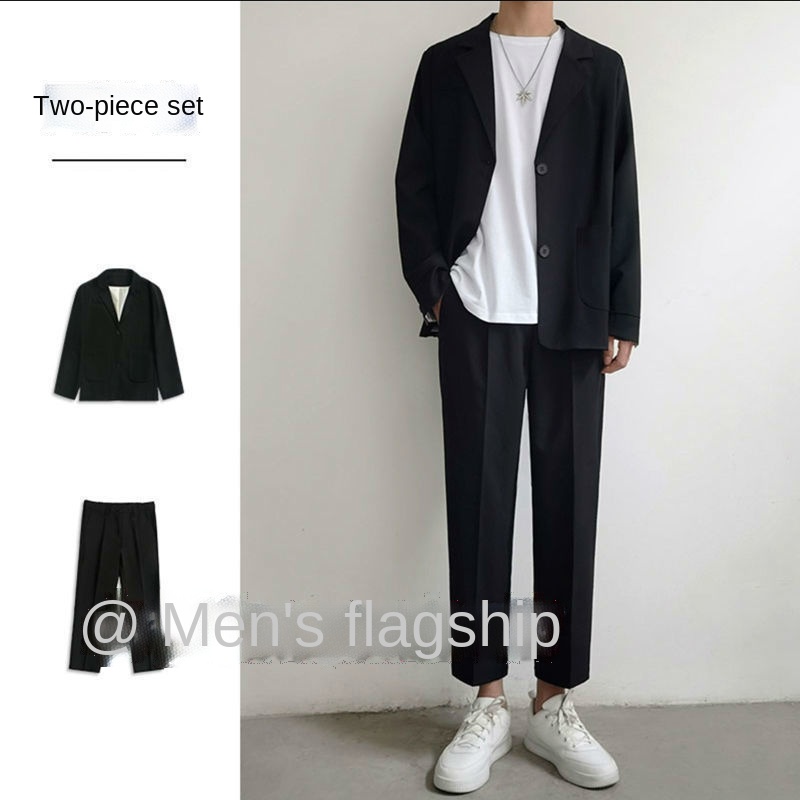 Set áo khoác vest phối quần dài dáng rộng phong cách Hàn Quốc thời trang mùa thu dành cho nam