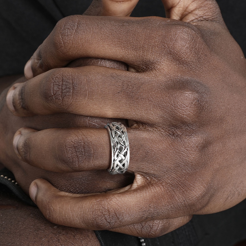 Nhẫn Đeo Tay 8mm Màu Đen / Bạc Bằng Thép Không Gỉ Phong Cách Viking Dành Cho Nam