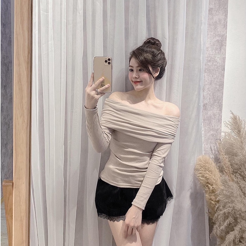Áo lên tăm trễ vai dài tay phong cách Hàn Quốc Shinosha A007 | BigBuy360 - bigbuy360.vn