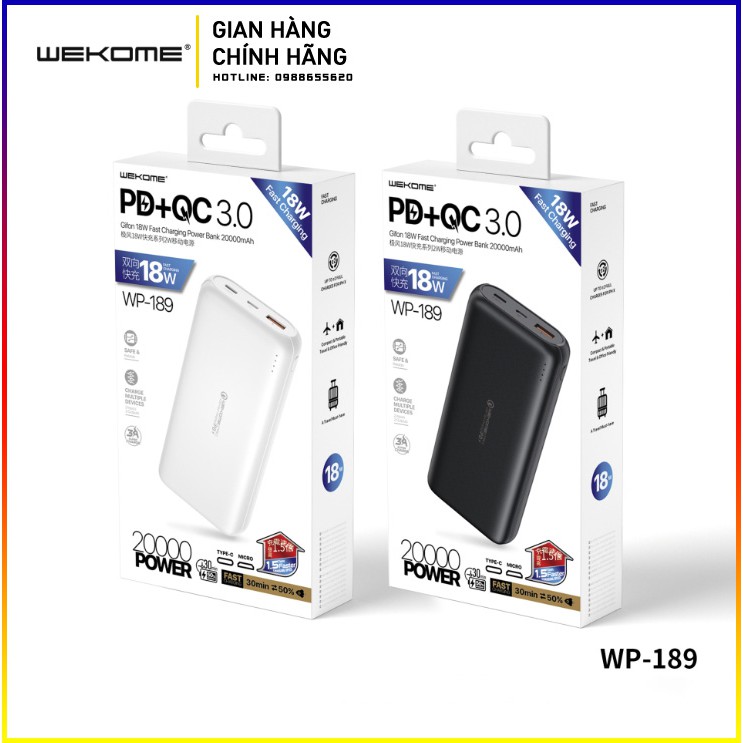 Pin Sạc Dự Phòng WK WP-187/WP-189 10000mAh/20000mAh Sạc Nhanh iPhone PD20W +Android QC3.0 Đa Năng