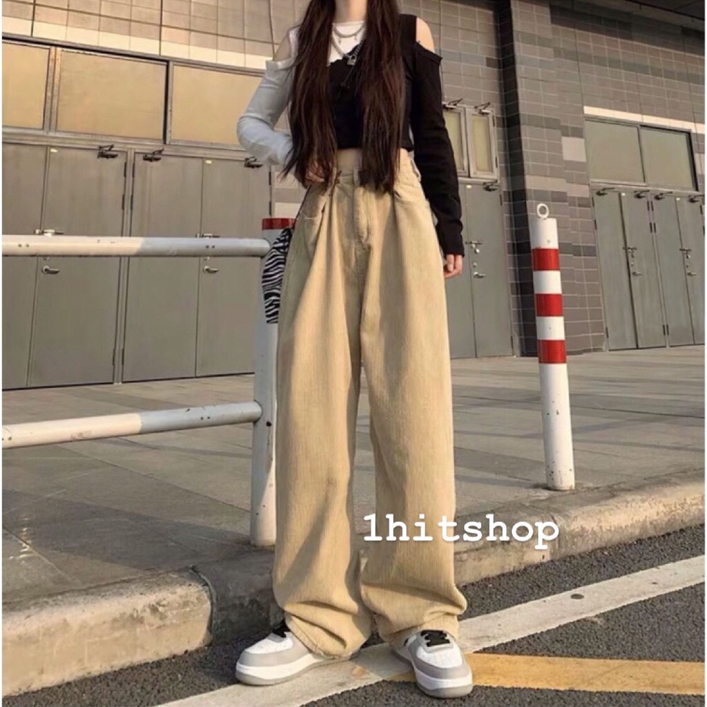 Quần DÀI Ống Rộng GÀI EO NHUNG Ulzzang Unisex 1hitshop