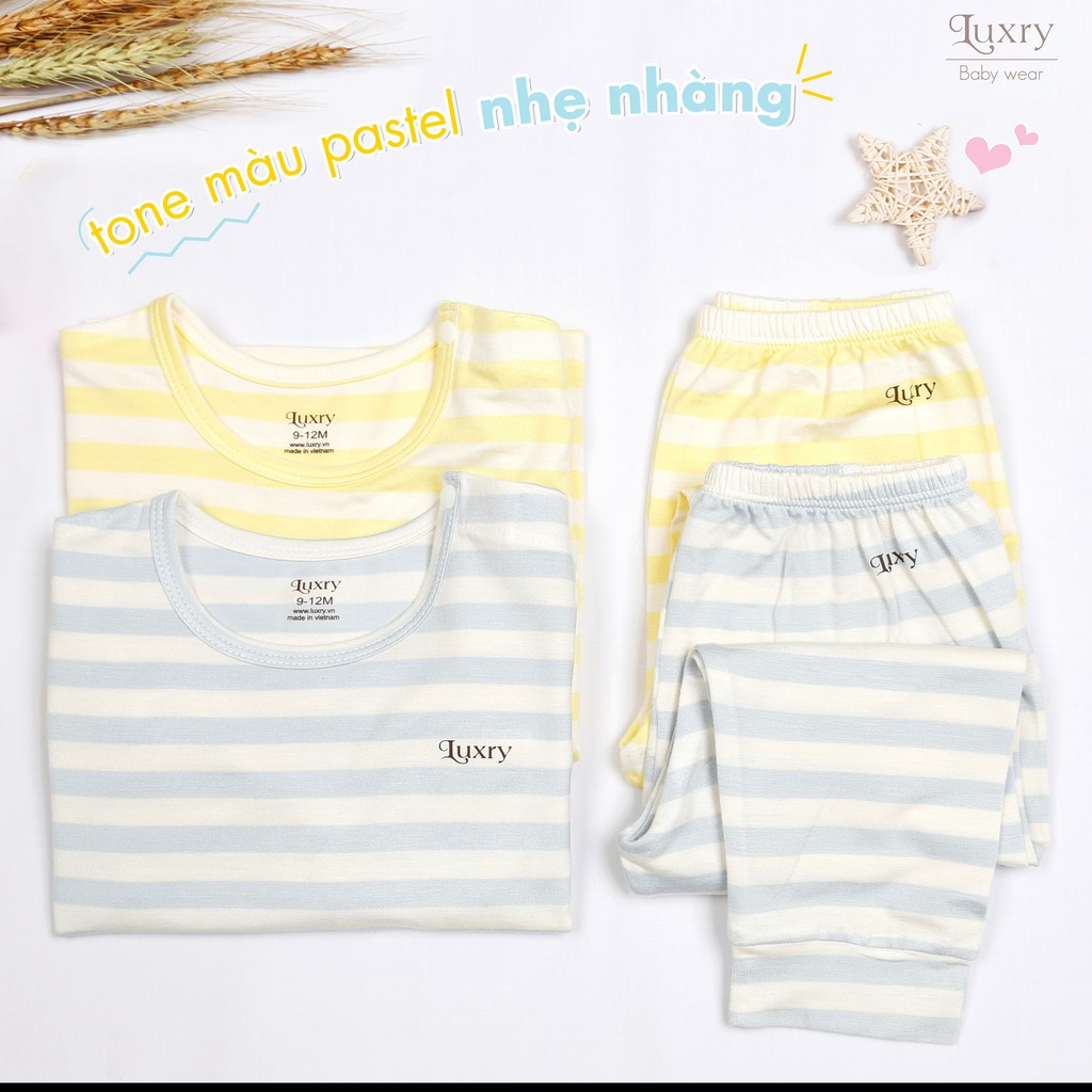 Bộ quần áo dài tay cài vai peptit sợi tre - họa tiết kẻ sọc LUXRY
