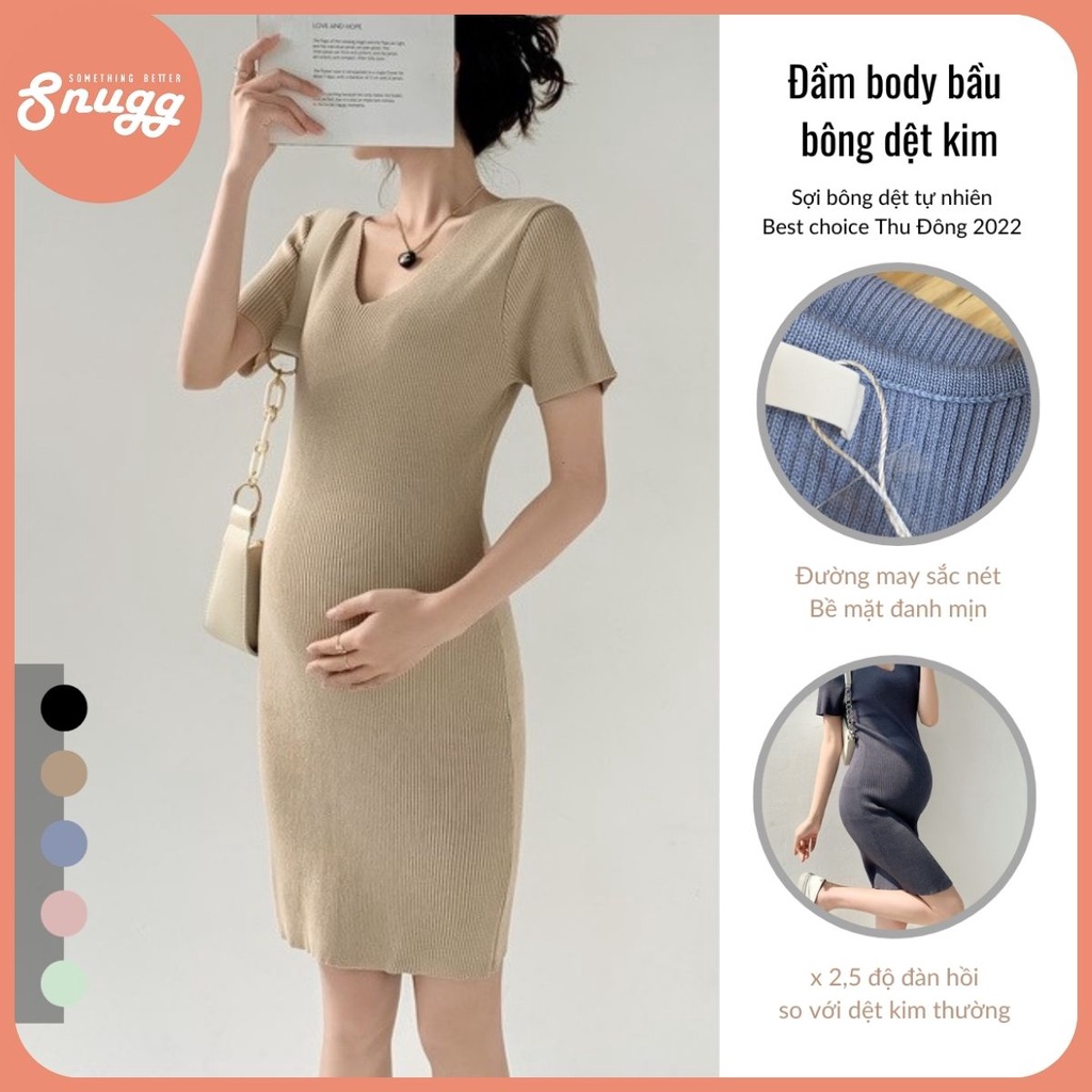 Đầm len mỏng body bầu basic dệt kim bông tự nhiên - Natural Knit Thu Đông 2022 SNU2151