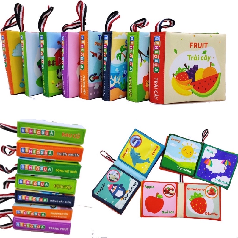 COMBO 8 cuốn sách vải song ngữ đầu đời cho bé từ sơ sinh-4 tuổi hàng Việt nam chất lượng cao