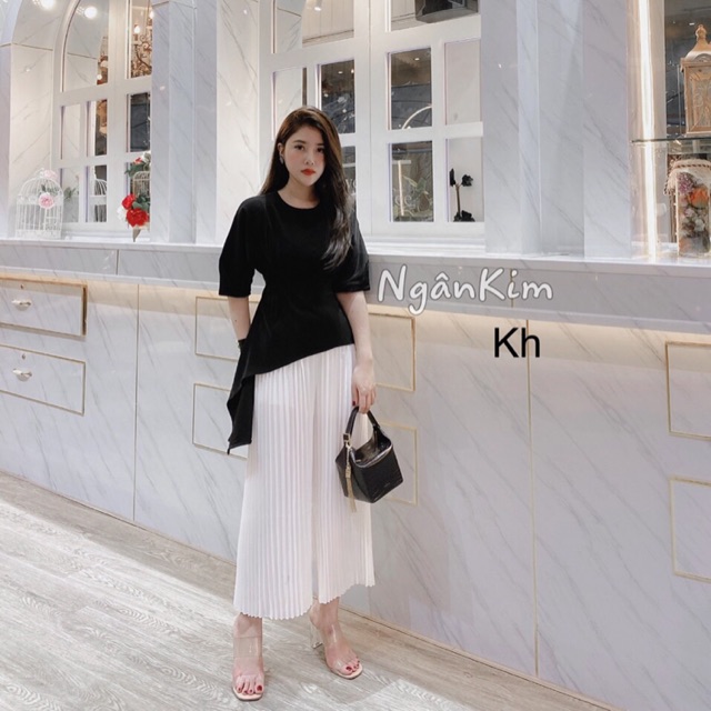 Set áo vạt chéo và quần xếp ly