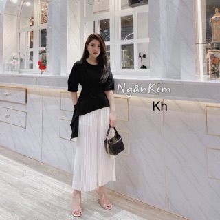 Set áo vạt chéo và quần xếp ly
