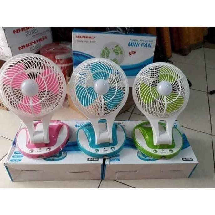 Quạt tích điện mini có đèn Led JR- 5580 ( Giao Màu Ngẫu Nhiên)