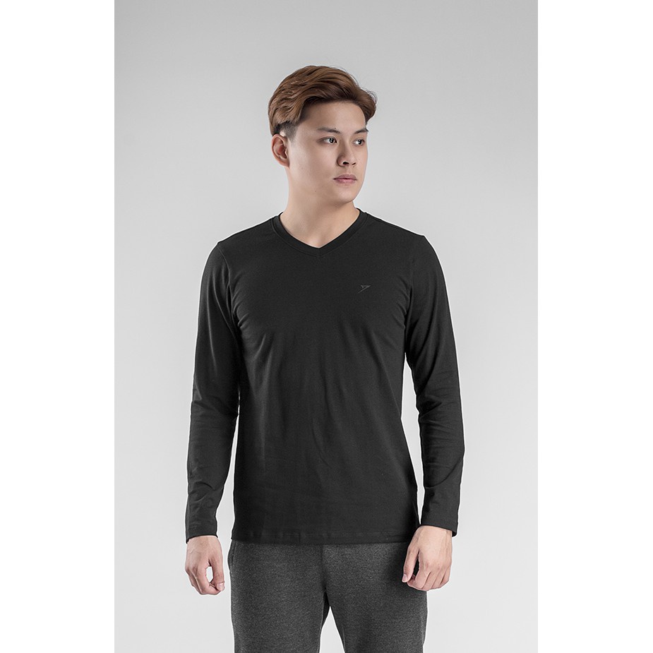Áo T-shirt kwin dài tay màu đen slim fit vải cotton cổ tim KLT001W8 Đẹp