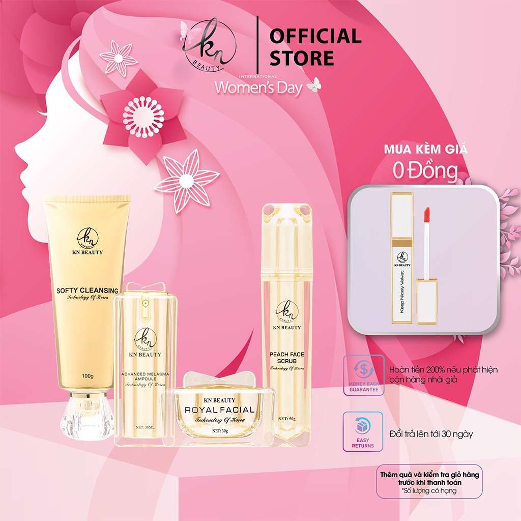 Bộ 4 sản phẩm giúp tái tạo phục hồi da mặt Royal KN Beauty (Gồm 4 sản phẩm – Ampoule + kem Royal Facial + Son 3CE