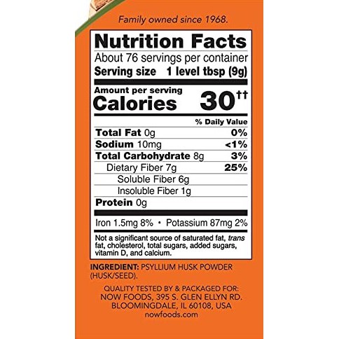 Bột bổ sung chất xơ Now Psyllium Husk Powder  nhập khẩu Mỹ ngăn ngừa thừa cân, béo phì, tốt cho tiêu hóa