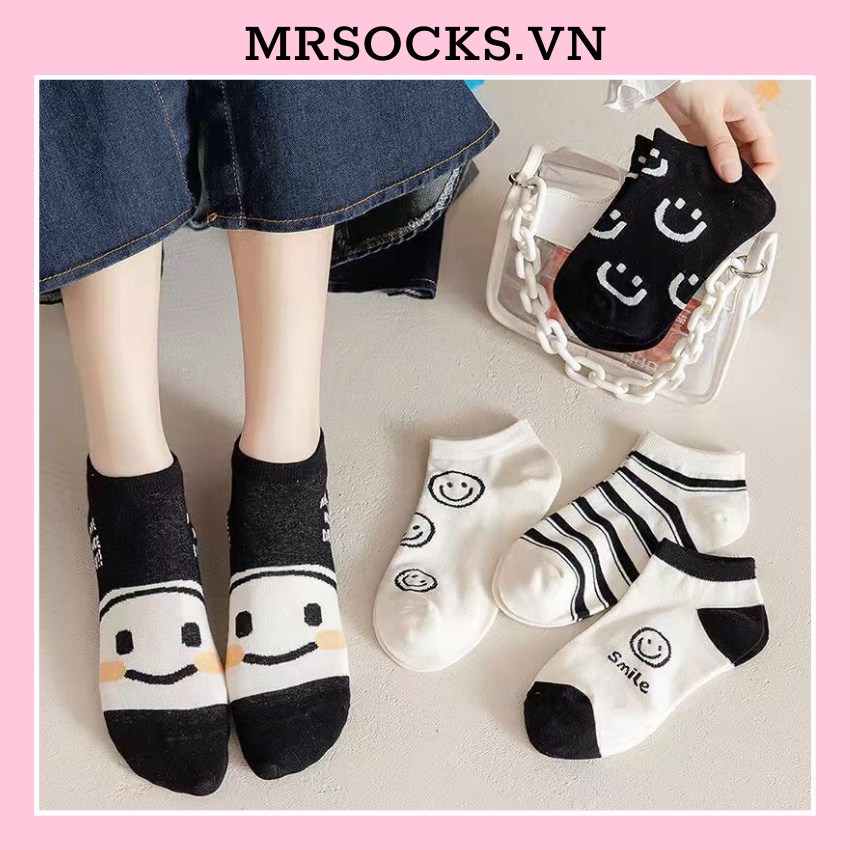 Tất cổ ngắn nam nữ vớ smile đen trắng cố thấp thời trang hàn quốc đẹp giá rẻ cotton kháng khuẩn MRSOCKS VN082