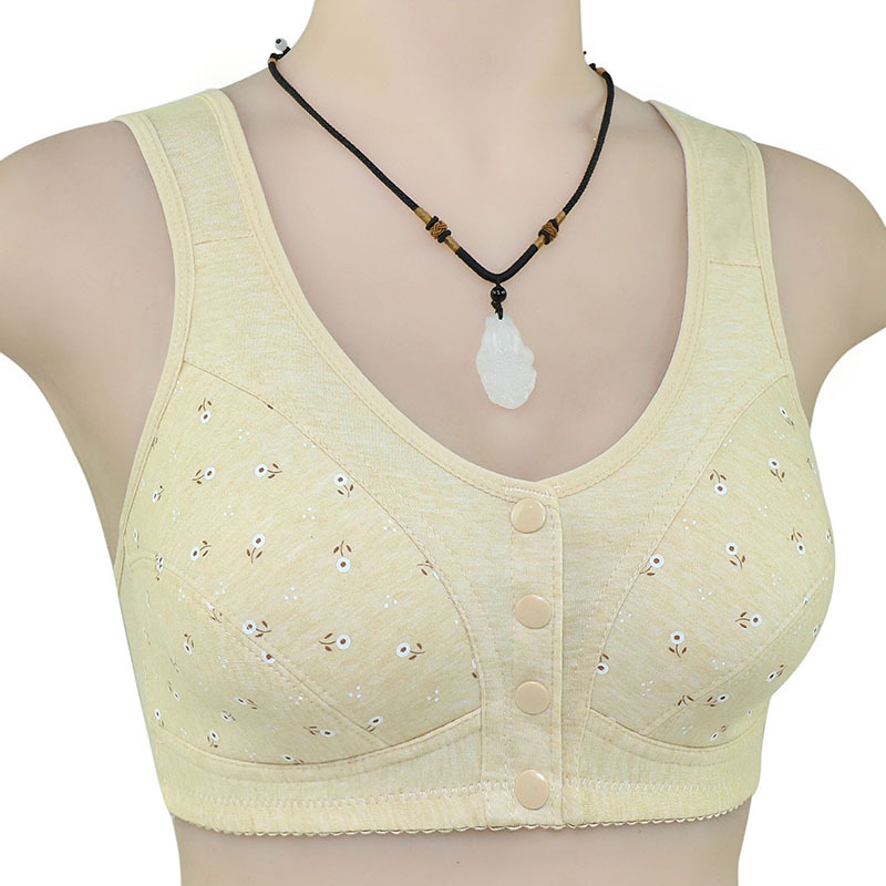 Áo bra cotton mềm mại gài khóa phía trước in họa tiết không gọng cho phụ nữ trung niên / người già có size lớn