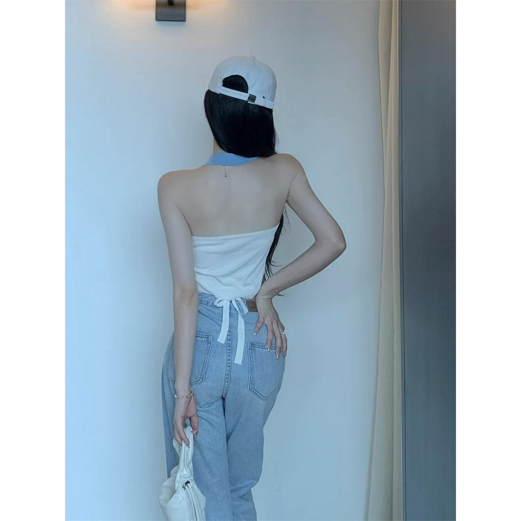 Áo Croptop Dệt Kim Sát Nách Cổ V Hở Lưng Ôm Dáng Thời Trang Mùa Hè Cho Nữ