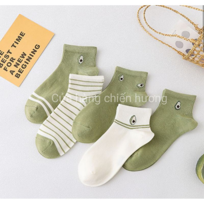 Tất Nữ Thấp Cổ Hoạ Tiết Xanh Bơ Siêu Xinh