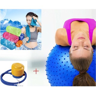 Combo bóng tập yoga gai 65cm kèm bơm + Khăn lạnh thể thao