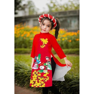 Set ao dai hoa mai me be