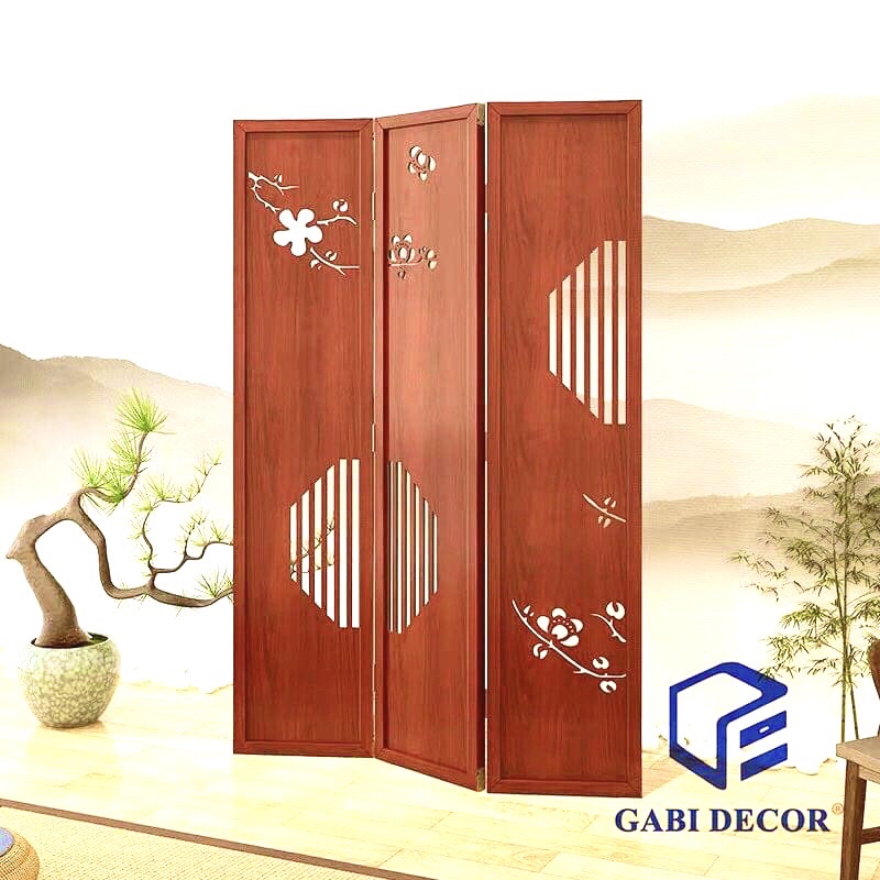 Bộ 3 tấm vách bình phong ngăn phòng, màu nâu cánh gián (357) kích thước 180x150cm TẶNG 6 chân vách  - HOME DECOR