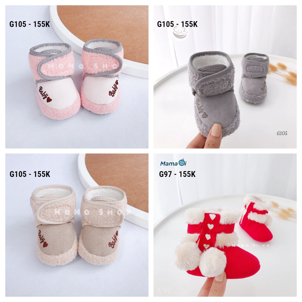 G105 Giày tập đi cho bé giày boot màu xám chất nỉ và lông cừu cho bé từ 0-3 tuổi của Mama ơi - Thời trang cho bé