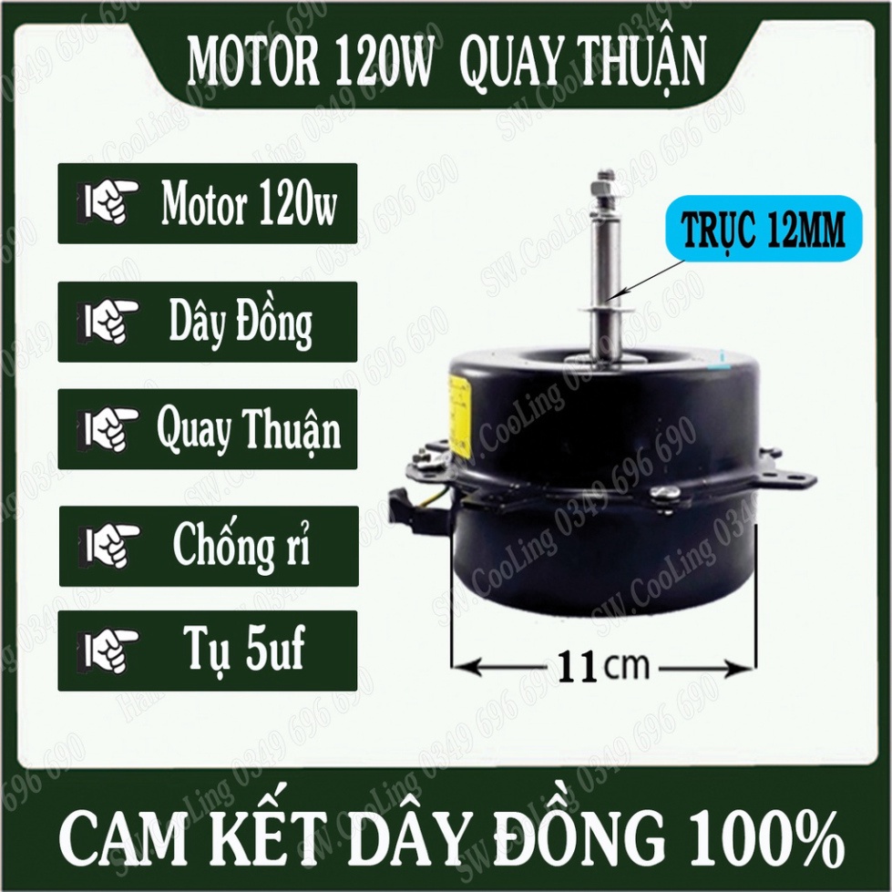 Motor quạt hơi nước 120W trục 12 quay thuận, quay ngược 100% dây đồng