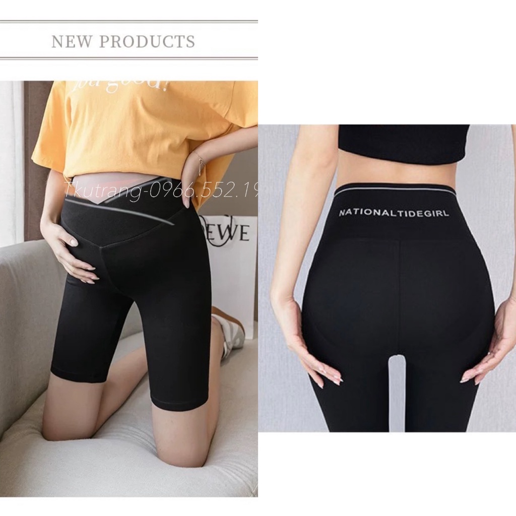 QUẦN BẦU CẠP CHÉO BOZIP VIỀN CHỮ LEGGING BẦU CHÉO ĐÙI NGỐ DÀI